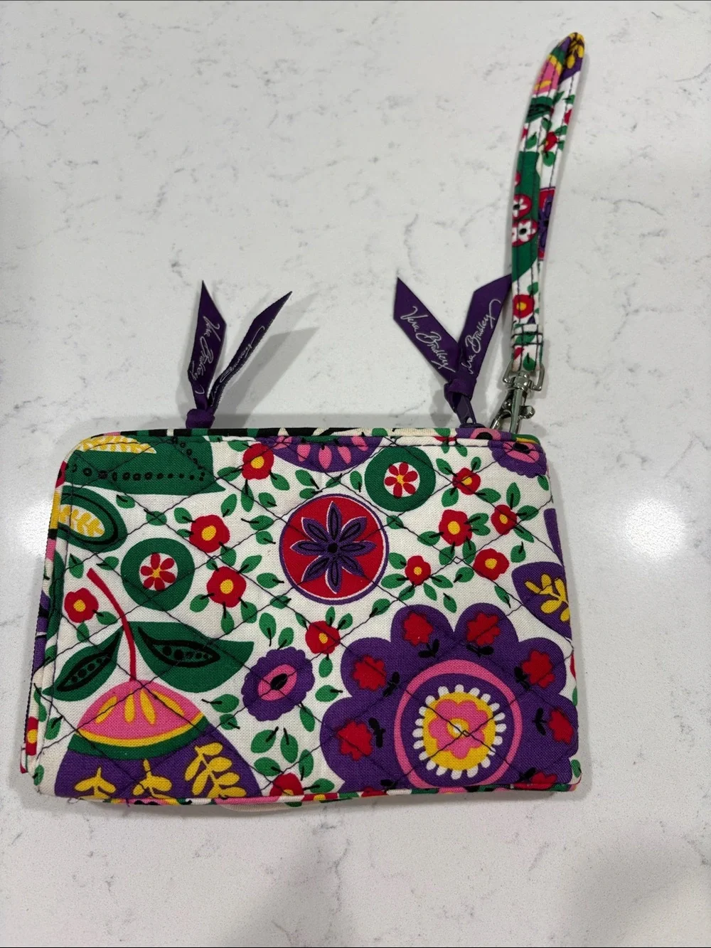 Vera Bradley Floral Quilted Wristlet in Green Pink Purple